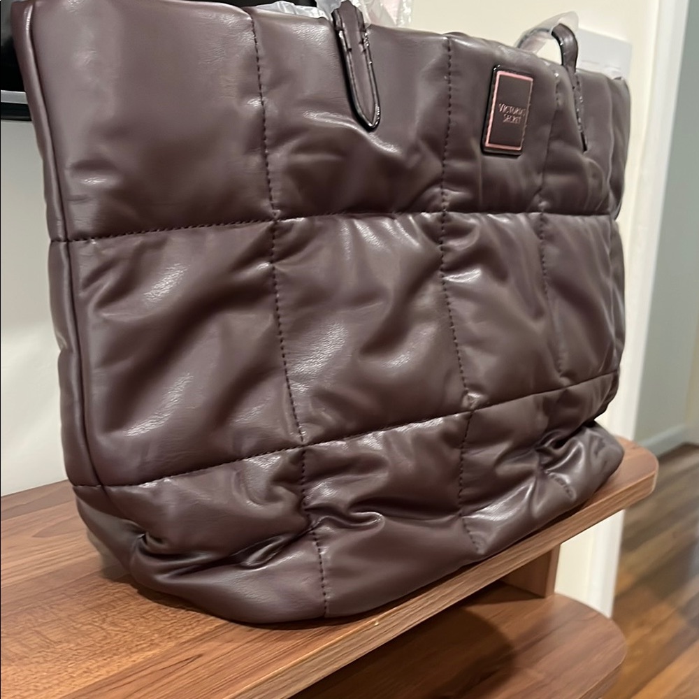 Victoria's Secret Black Quilted Duffel Bag Deep Maroon Color